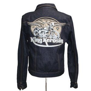 KING KEROSIN Jean Jacket American Biker Kerosene Dark Denim Skull Embroidered XL